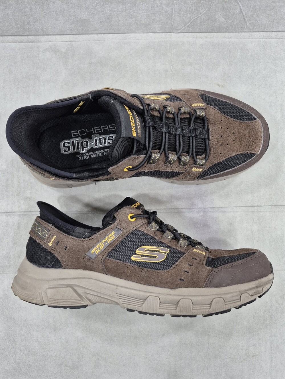 Skechers Slip-Ins Hands Free sneakers men's 9.5 Xtra Wide Fit brown suede